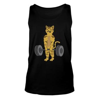 Deadlifting Cat Weightlifters Gym Workout Funny Unisex Tank Top | Mazezy