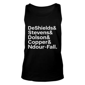 Deshields& Stevens& Dolson& Copper& Ndour-Fall Unisex Tank Top | Mazezy