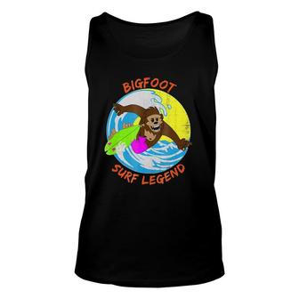Distressed Bigfoot Surf Legend Surfing Sasquatch Unisex Tank Top | Mazezy