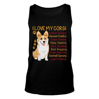Dog I Love My Corgi Funny Corgis Dog Mom Dad Pet Lover 80 Paws Unisex Tank Top | Mazezy