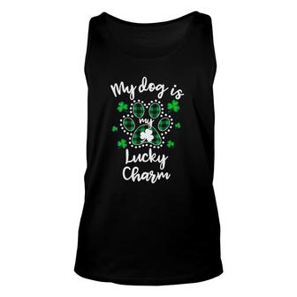 Womens My Dog Is My Lucky Charm Shamrock St Patrick's Day V-Neck Tank Top | Mazezy