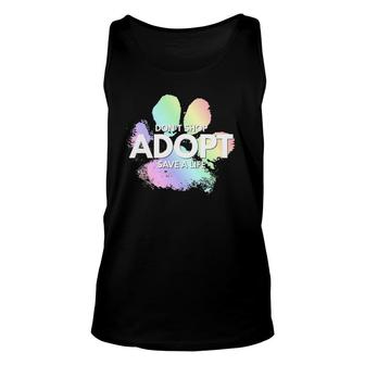 Womens Don't Shop Adopt Dog Cat Rescue Kind Animal Rights Lover V-Neck Tank Top | Mazezy