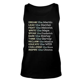 Womens Dream Like Martin Inspirational Black History Influential Tank Top | Mazezy