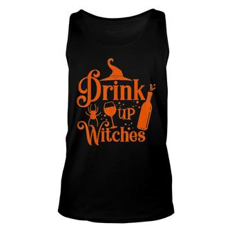 Drink Up Witches Halloween Drinking Wine Glass Lover Tee Unisex Tank Top | Mazezy