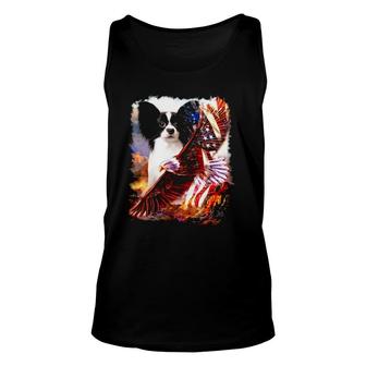 Eagle & Papillon Dog American Flag 4Th July Unisex Tank Top | Mazezy