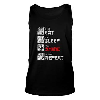 Eat Sleep Anime Repeat Manga Japan Kanji Weeb Vintage Anime Unisex Tank Top - Thegiftio
