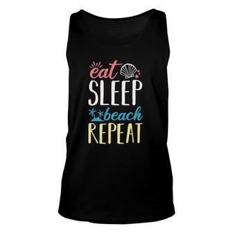 Eat Sleep Beach Repeat Island Swimming Relaxing Quotes Tank Top | Mazezy