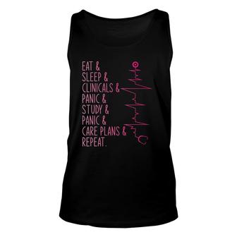 Eat Sleep Clinicals Panic Study Care Plans Repeat Nurse Unisex Tank Top | Mazezy