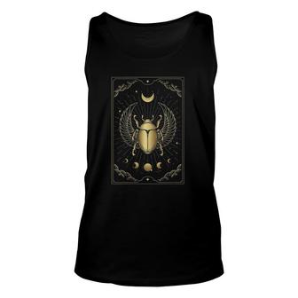 Womens Egyptian Winged Scarab Moonphase Ornament Engraving Tarot V Neck Tank Top | Mazezy