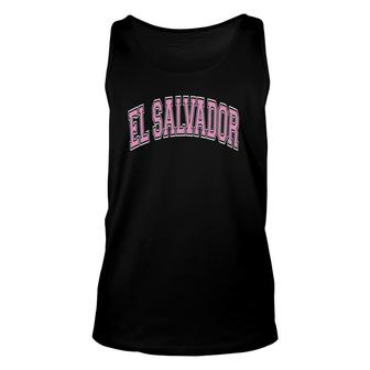 El Salvador Varsity Style Pink Text Unisex Tank Top | Mazezy