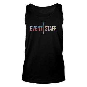 Event Staff Front Design Color Party Crew Uniform Unisex Tank Top | Mazezy