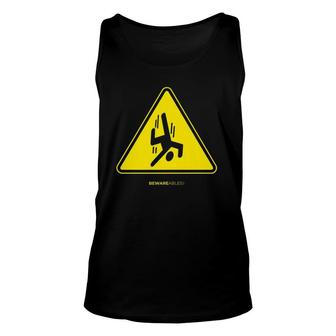 Falling Guy Funny Sign Warning Yellow Triangle Unisex Tank Top | Mazezy DE