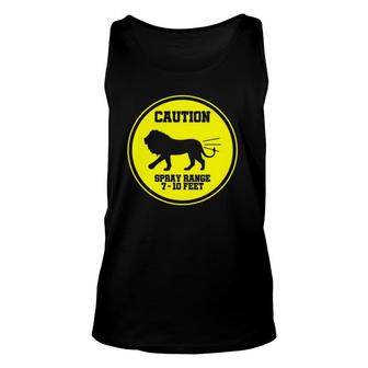 Farting Lion Caution Spray Area Warning Sign Unisex Tank Top | Mazezy