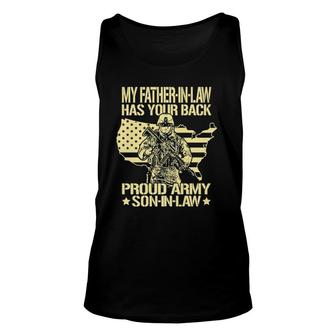 Mens My Father-In-Law Has Your Back Proud Army Son-In-Law Tank Top | Mazezy