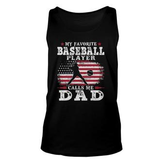 Favorite Baseball Player Calls Me Dad Usa Flag Father's Day Unisex Tank Top | Mazezy