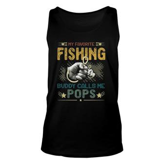 Mens Mens My Favorite Fishing Buddy Calls Me Pops Fathers Day Tank Top | Mazezy