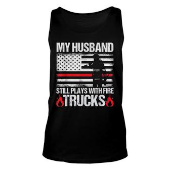 Firefighter's Wife Quote Proud Fireman Usa Flag Design Unisex Tank Top | Mazezy