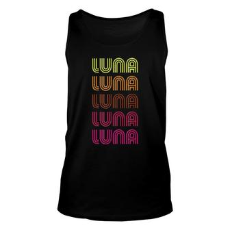 First Name Luna Funky Retro Vintage Disco Design Unisex Tank Top | Mazezy