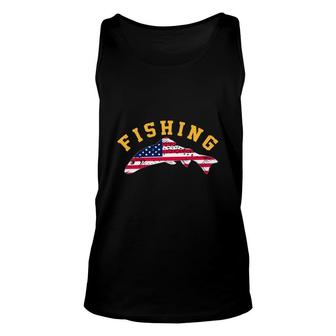 Fishing With American Flag Yellow Letters And American Fish Unisex Tank Top - Thegiftio