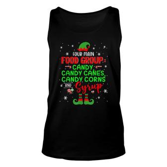 Four Main Food Groups Candy Corns Syrup Christmas Elf Candy Tank Top | Mazezy