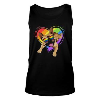 French Bulldog Rainbow Heart Gay Pride Lgbt T Gifts Unisex Tank Top | Mazezy UK