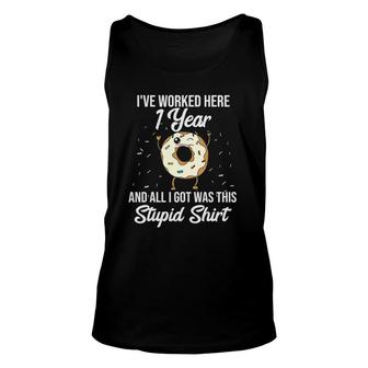 Funny 1 Year Work Anniversary Appreciation Saying Unisex Tank Top | Mazezy