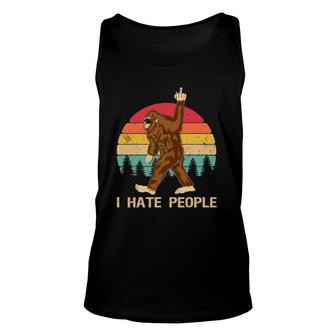 Funny Bigfoot I Hate People Middle Finger Vintage Retro Unisex Tank Top | Mazezy