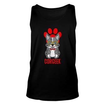 Funny Blue Merle Corgi Corgeek Graphic Unisex Tank Top | Mazezy