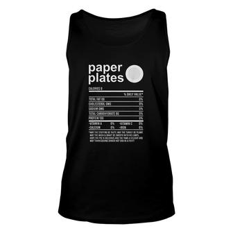 Funny Food Apparel Paper Plates Nutrition Facts Unisex Tank Top - Thegiftio