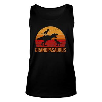Funny Grandpa Dinosaur Daddy Gift 2 Two Kids Grandpasaurus Unisex Tank Top | Mazezy