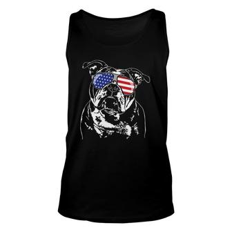 Funny Proud Old English Bulldog American Flag Sunglasses Unisex Tank Top | Mazezy
