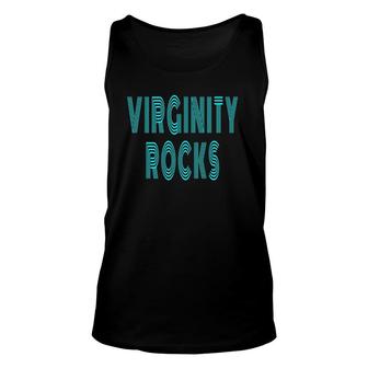 Funny Quotes Virginity Rock Original Blue Vintage Unisex Tank Top | Mazezy