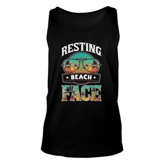 Funny Resting Beach Face Ocean Sunglasses Palm Tree Unisex Tank Top | Mazezy