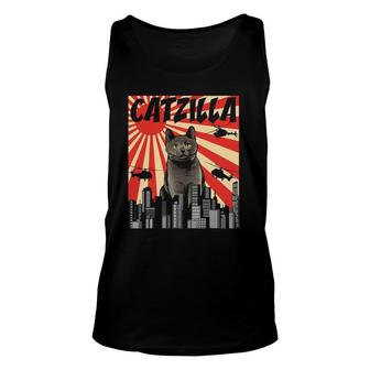 Funny Retro Japanese Catzilla Chartreux Cat Unisex Tank Top | Mazezy
