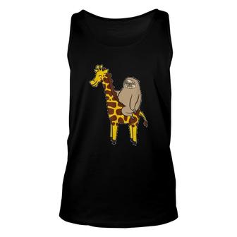 Funny Sloth Riding On Giraffe Unisex Tank Top | Mazezy