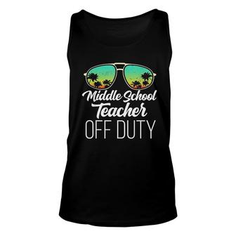 Funny Sunglasses Beach Sunset Middle School Teacher Off Duty Unisex Tank Top - Thegiftio UK