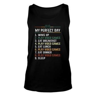 Funny Video Gamer My Perfect Day Video Games Gaming Gift Unisex Tank Top | Mazezy