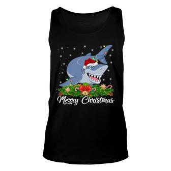 Funny Xmas Matching Santa Hat Great White Shark Christmas Unisex Tank Top | Mazezy