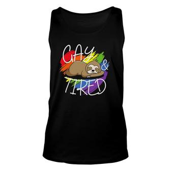 Gay And Tired Funny Lgbt Sloth Rainbow Pride Unisex Tank Top | Mazezy