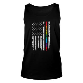 Gay Pride Thin Rainbow Line American Flag Unisex Tank Top | Mazezy