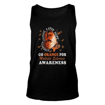 Go Orange Multiple Sclerosis Awareness Ms Butterfly Womens Unisex Tank Top | Mazezy