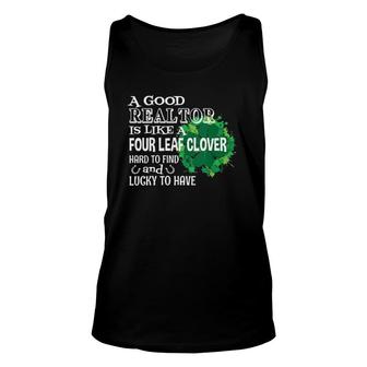 Womens A Good Realtor Is Like A Four Leaf Clover St Patrick's Day V-Neck Tank Top | Mazezy
