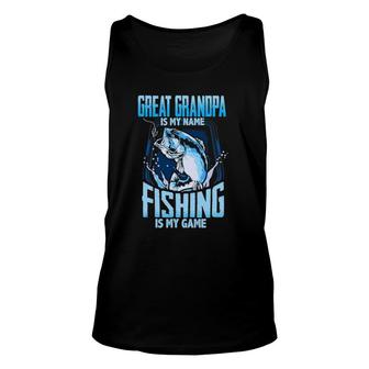 Mens Great Grandpa Is My Name Fishing Is My Game Fathers Day Tank Top | Mazezy