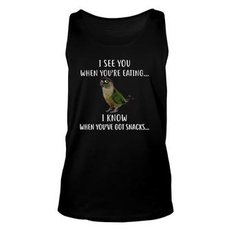 Green Cheek Conure I See Your Snacks Conure Unisex Tank Top | Mazezy