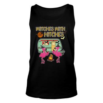 Halloween Flamingo Witches With Hitches Wine Lover Gift Unisex Tank Top | Mazezy