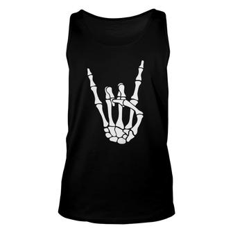 Halloween Skeleton Hand Horns Rock N Roll Music Lover Unisex Tank Top | Mazezy