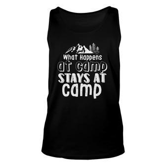 What Happens At Camp Stays At Camp Camping And Hiking Tank Top | Mazezy