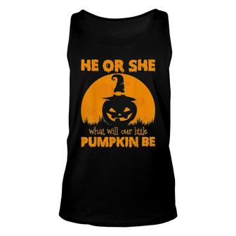 He Or She What Will Our Little Pumpkin Be Halloween Funny Unisex Tank Top | Mazezy