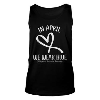 Heart In April We Wear Blue Child Abuse Prevention Awareness Unisex Tank Top - Thegiftio UK