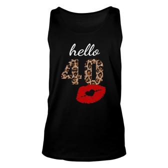 Hello 40 Red Lip Kisses 40Th Birthday Gift Leopard Women Unisex Tank Top | Mazezy